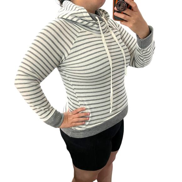 Maurices SMALL Stripe Zipper Detail Oversize Cowlneck Pullover Hooded Sweatshirt - Picture 4 of 11